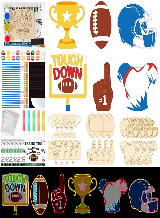 Bafeil 24 Set Football Party Favors - Football Birthday Party Supplies - Non-Toxic DIY Wooden Paint Crafts - with Magnet Luminous Pen - American Rugby Birthday Goodie Bags Gifts Prizes for Kids Boys Toddler - Image 1